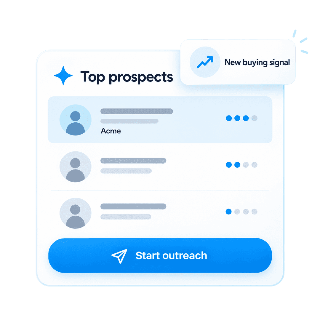 Blue product illustration of Prospecting Agent identifying promising contacts and preparing targeted outreach.